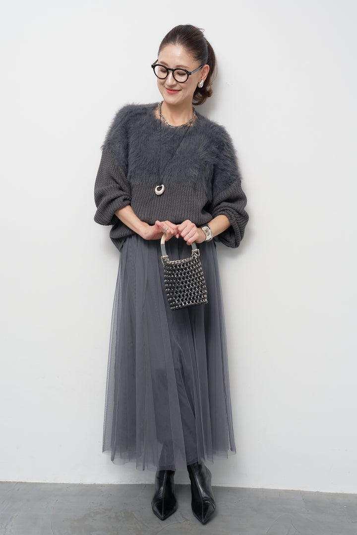 ボリュームスリーブ切替シャギーニット