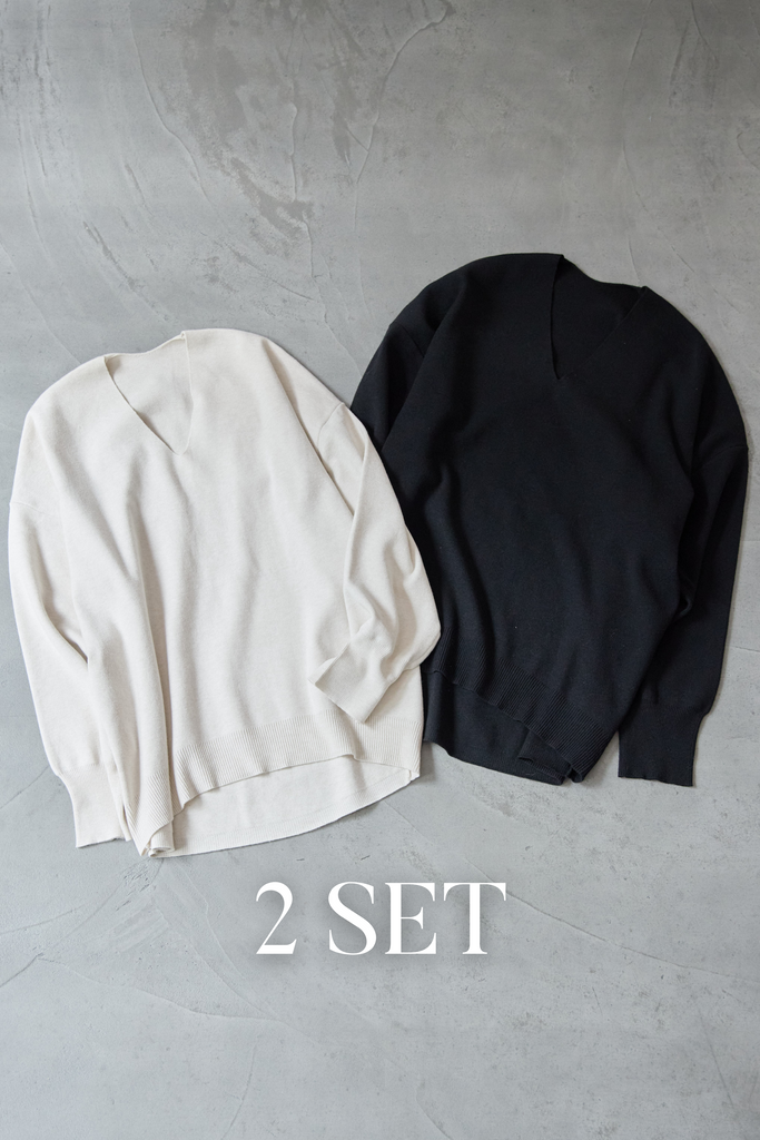 2SET】【防静電気】Vネックドルマンやわもちニット – plusotoha