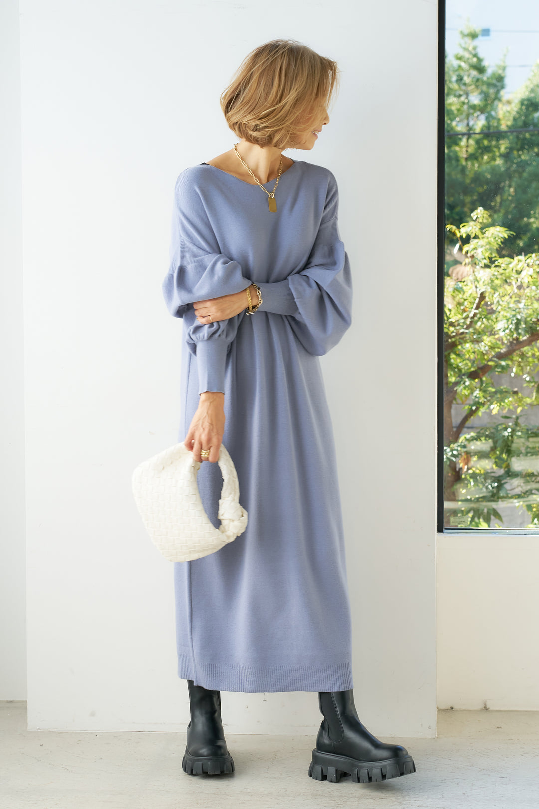 [Anti-static] 2-way back line soft knit dress 