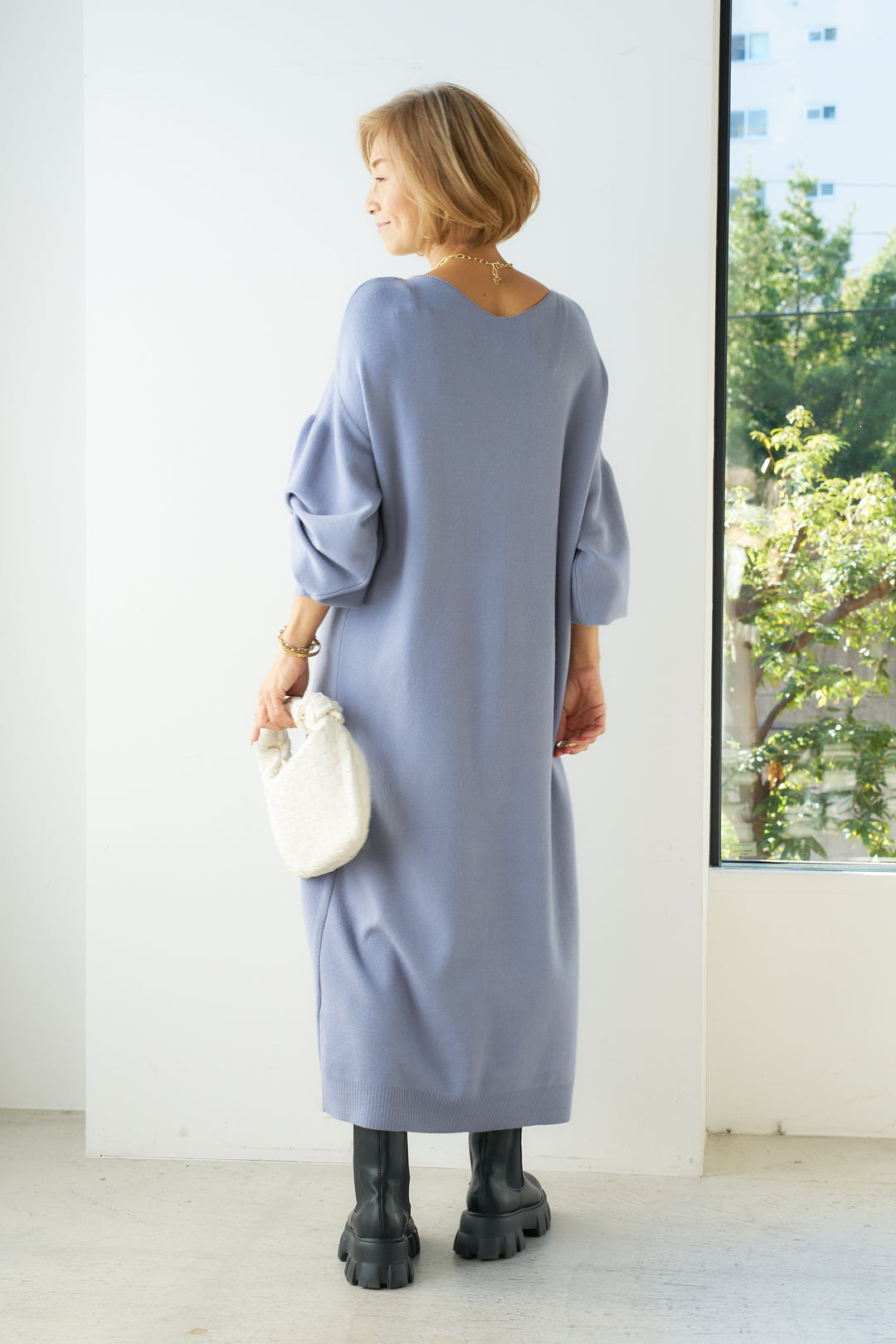 [Anti-static] 2-way back line soft knit dress 