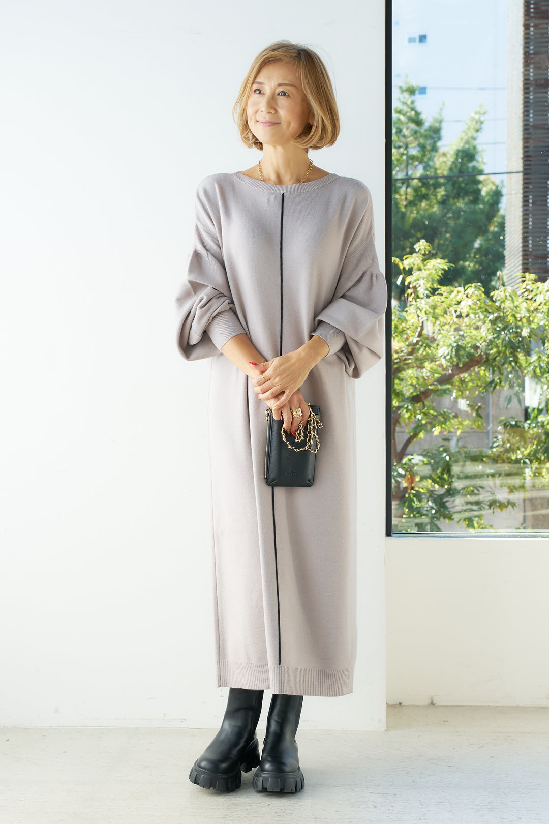 [Anti-static] 2-way back line soft knit dress 