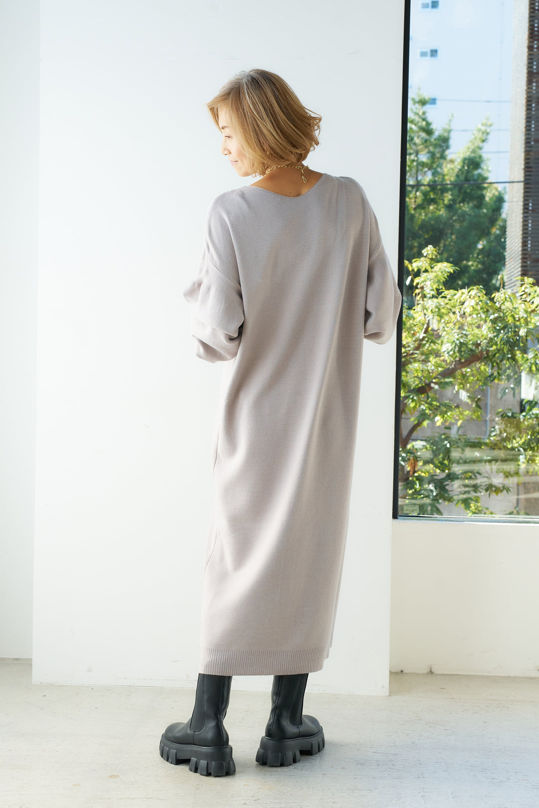 [Anti-static] 2-way back line soft knit dress 