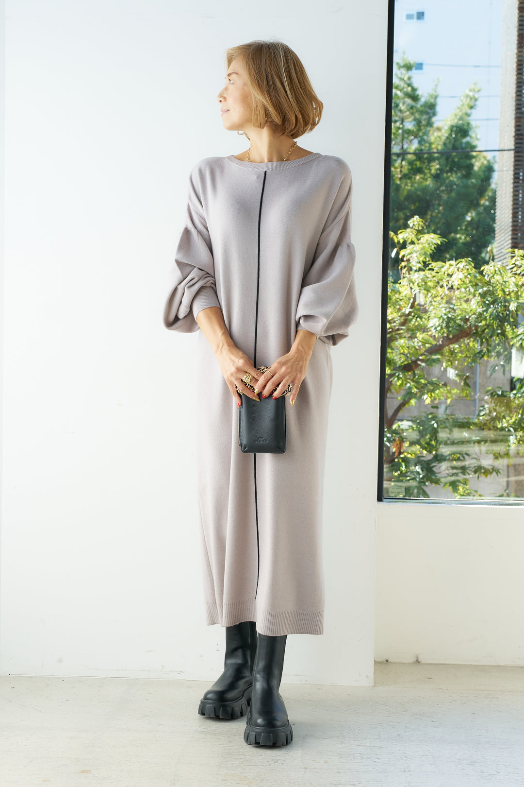 [Anti-static] 2-way back line soft knit dress 