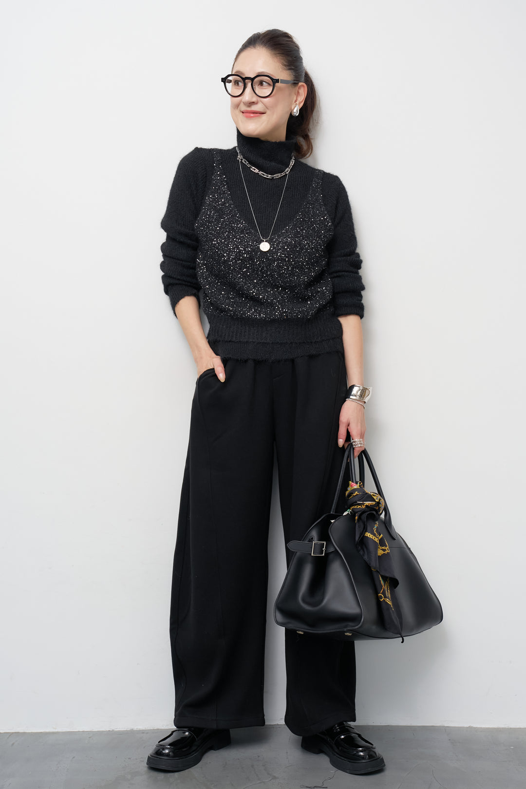 [SET]スパンコールビスチェドッキングニット+裏起毛コクーンパンツ(2set)