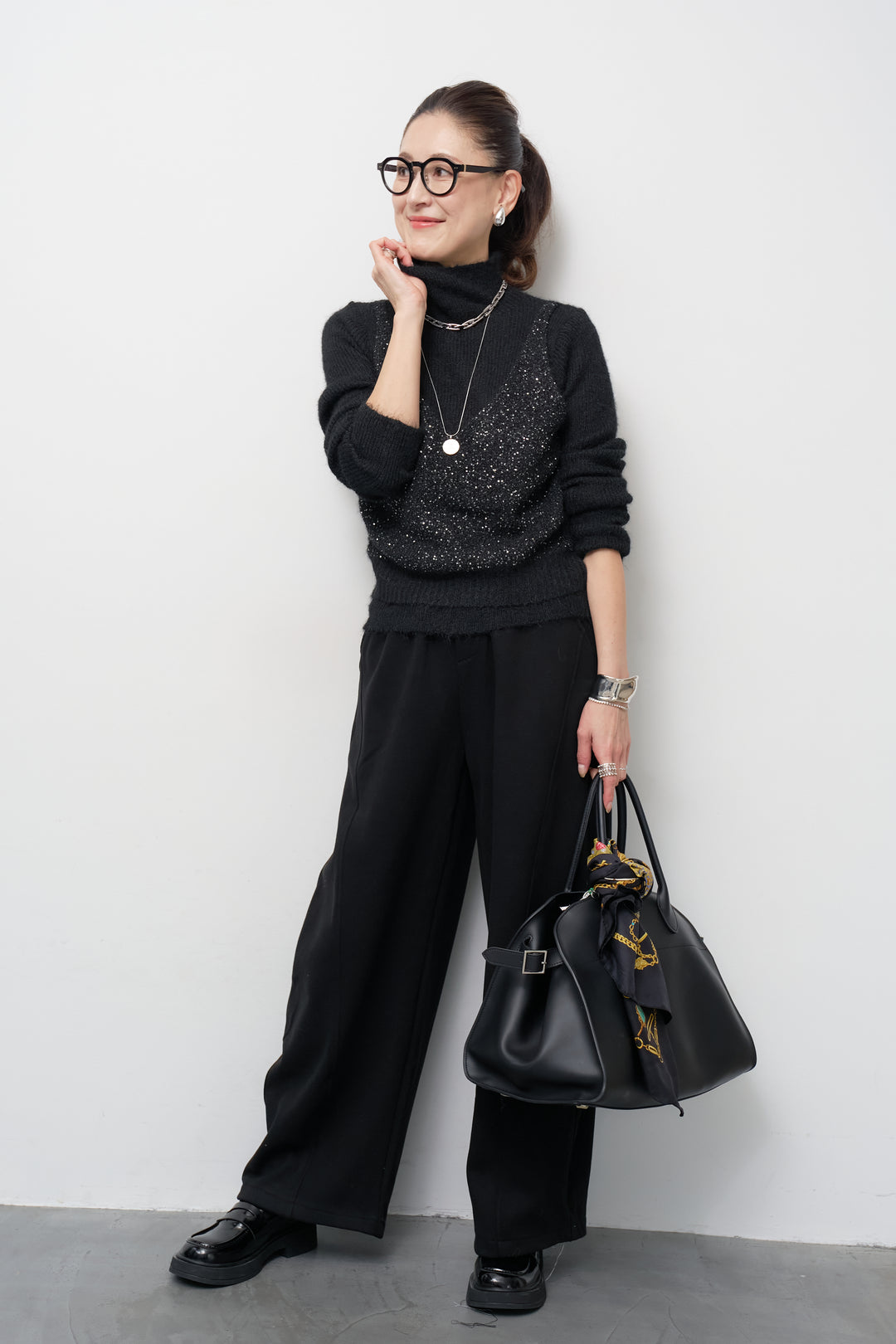 [SET]スパンコールビスチェドッキングニット+裏起毛コクーンパンツ(2set)