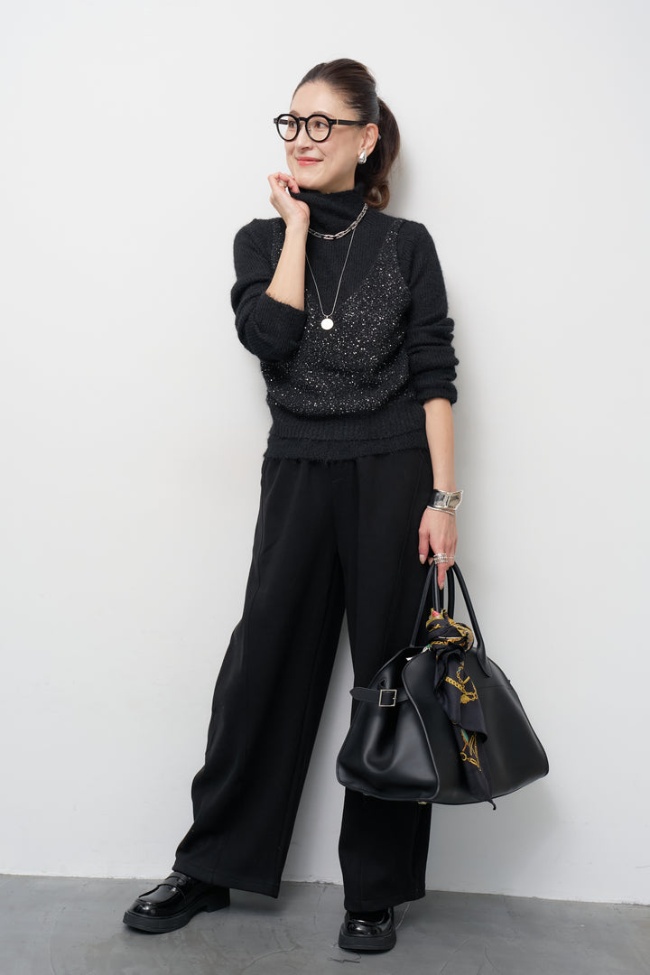 [SET]スパンコールビスチェドッキングニット+裏起毛コクーンパンツ(2set)