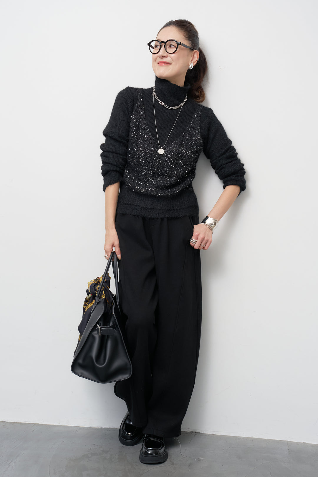 スパンコールビスチェドッキングニット