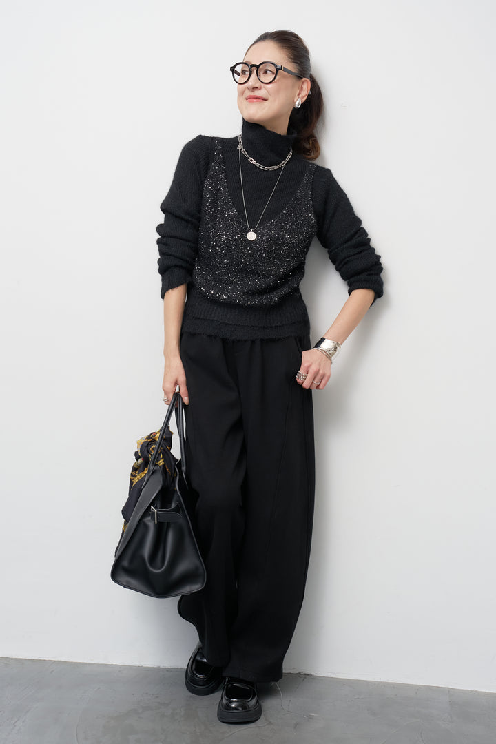 [SET]スパンコールビスチェドッキングニット+裏起毛コクーンパンツ(2set)