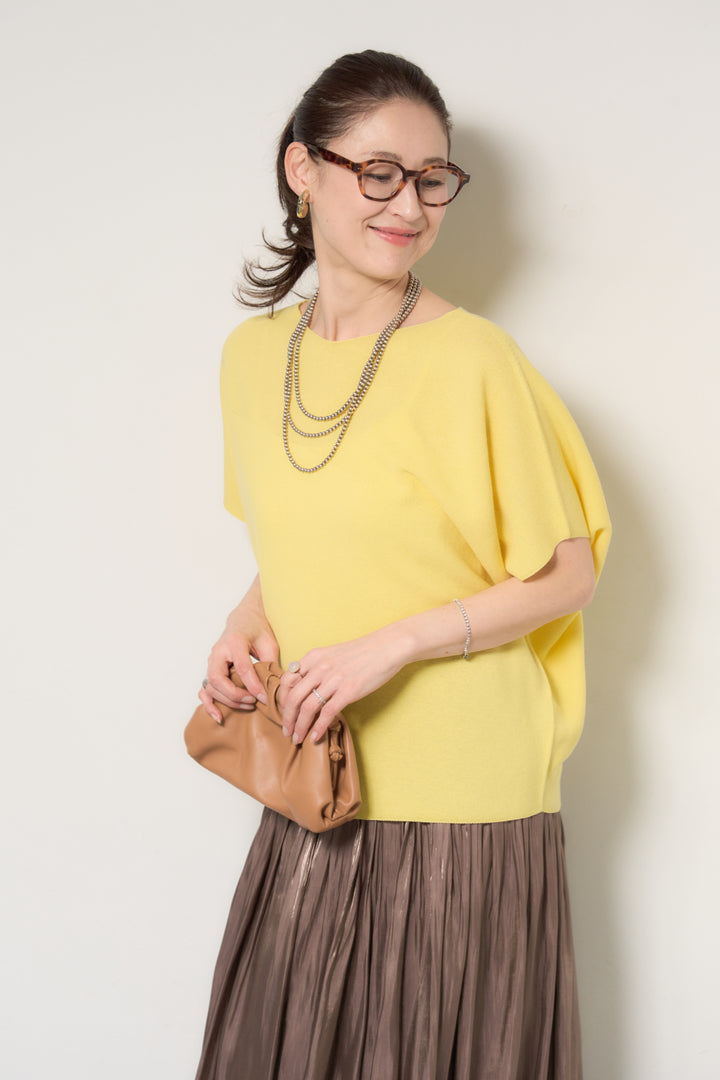 [SET]ホールガーメントフレンチスリーブニット+シャイニーギャザースカート(2set)