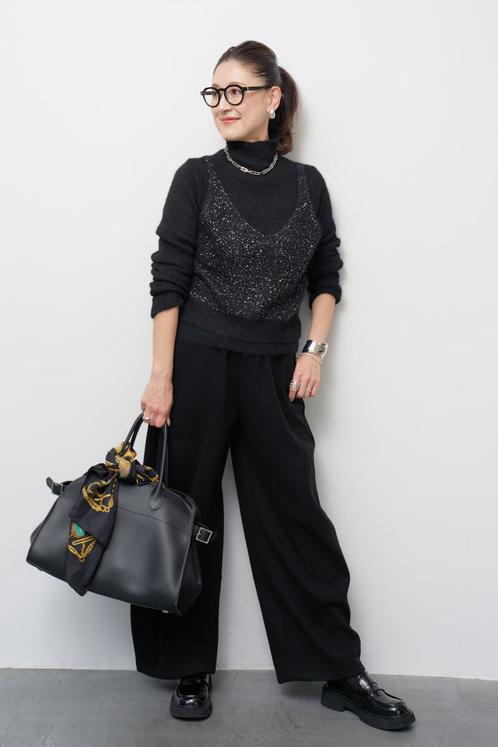 スパンコールビスチェドッキングニット