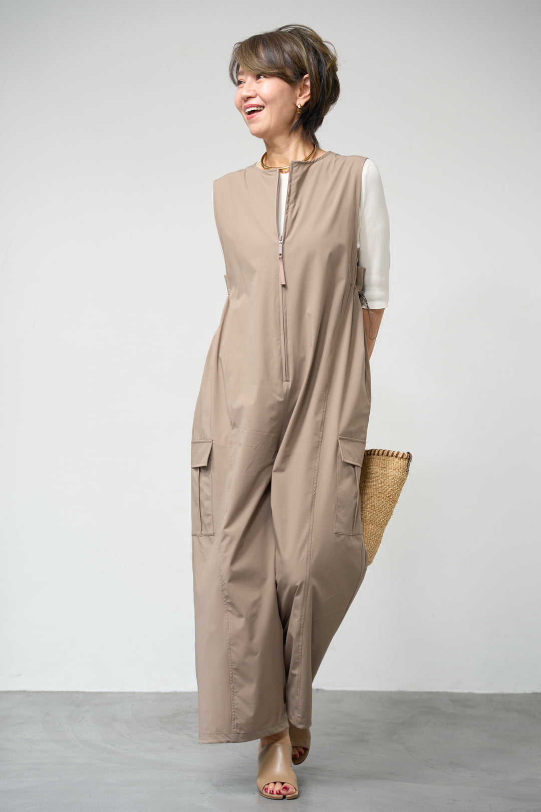 【接触冷感】サイドギャザーオールインワン