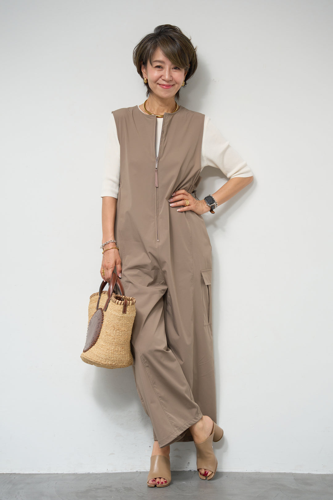 【接触冷感】サイドギャザーオールインワン