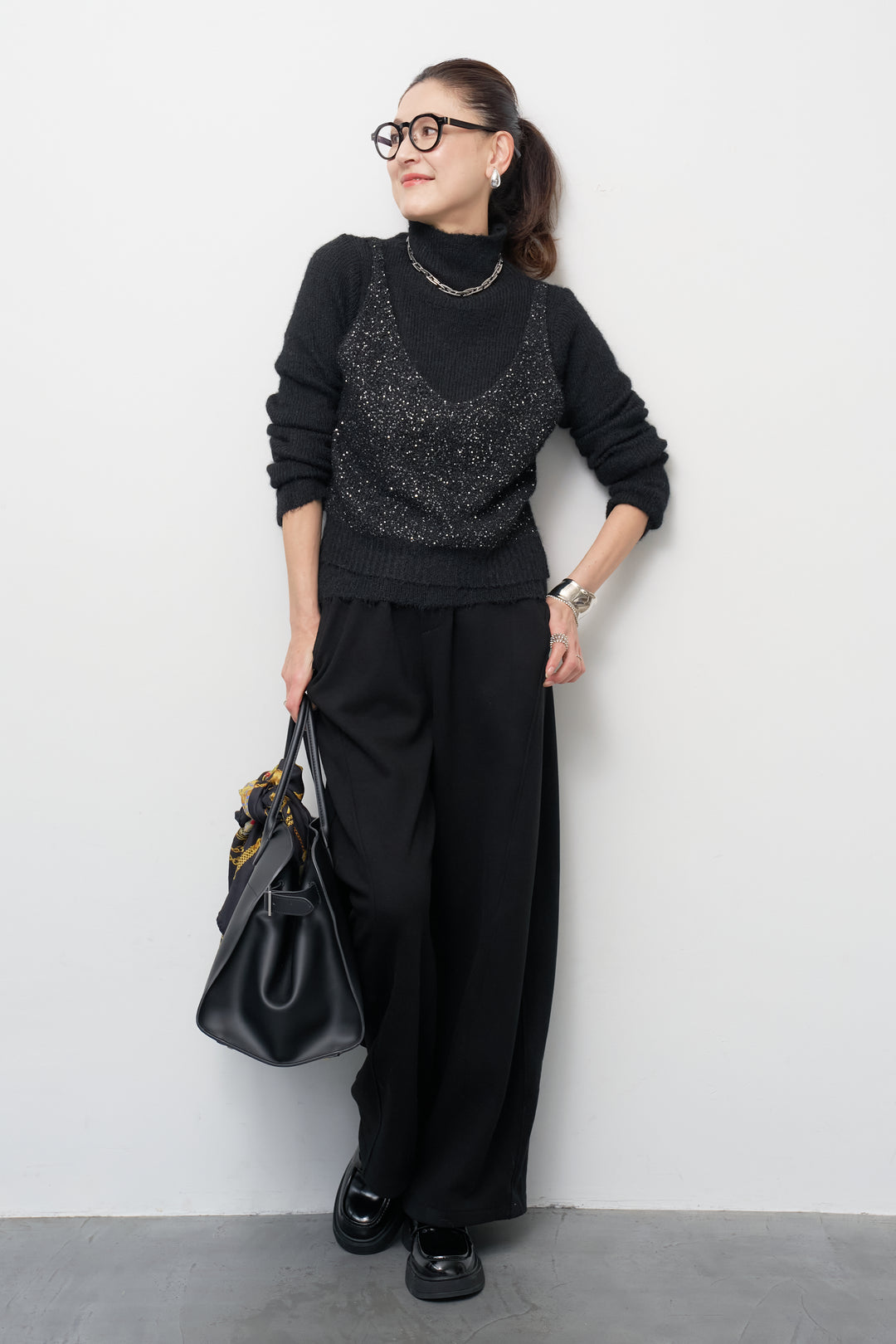 スパンコールビスチェドッキングニット