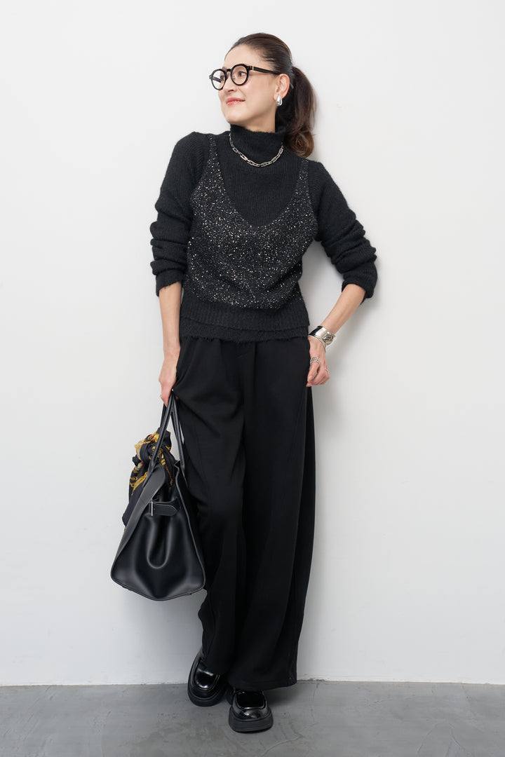 スパンコールビスチェドッキングニット