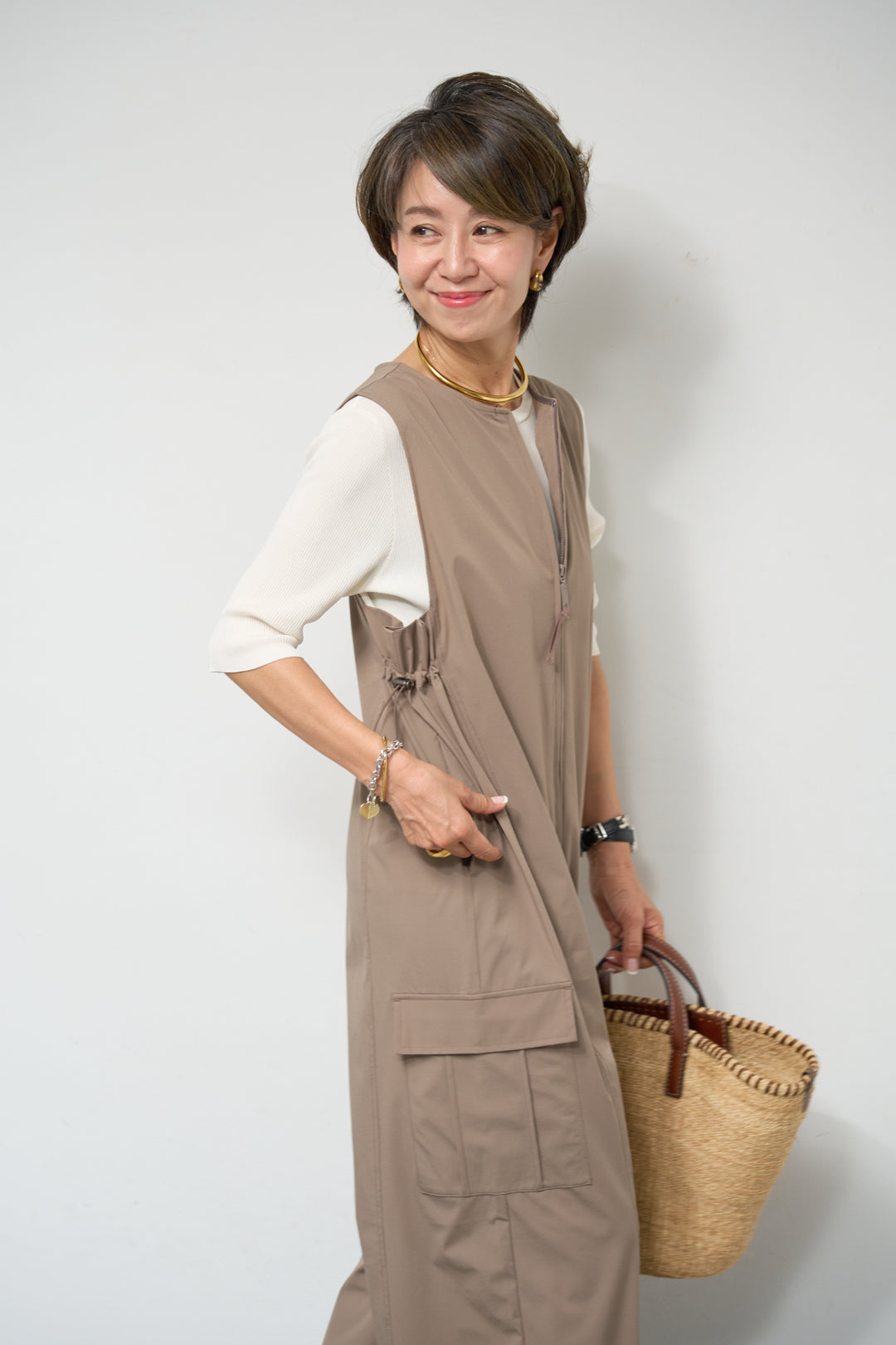 【接触冷感】サイドギャザーオールインワン