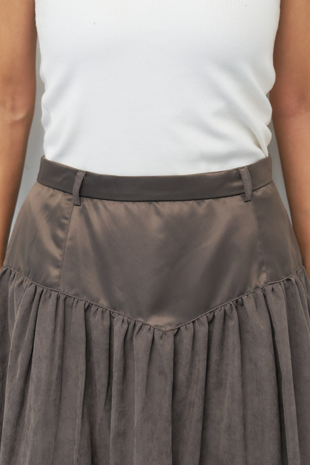 [SET]スエードライク クロップドシャツジャケット+スウェードギャザースカート(2set)