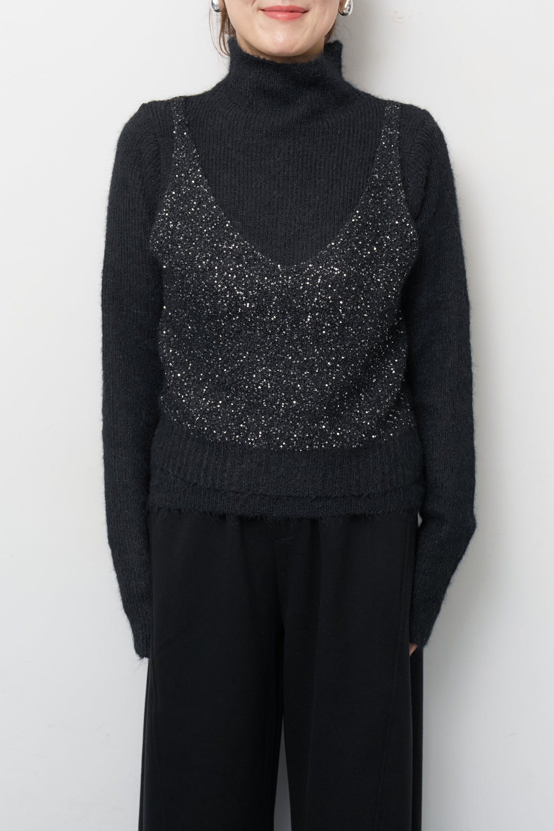 スパンコールビスチェドッキングニット