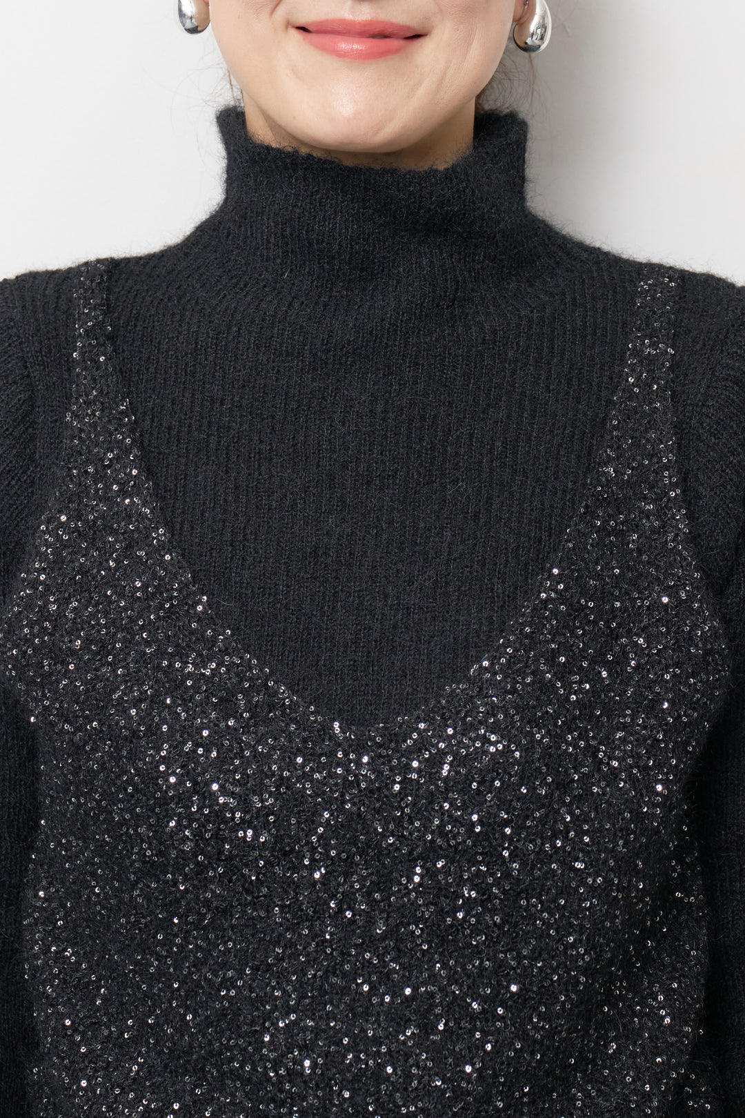 スパンコールビスチェドッキングニット