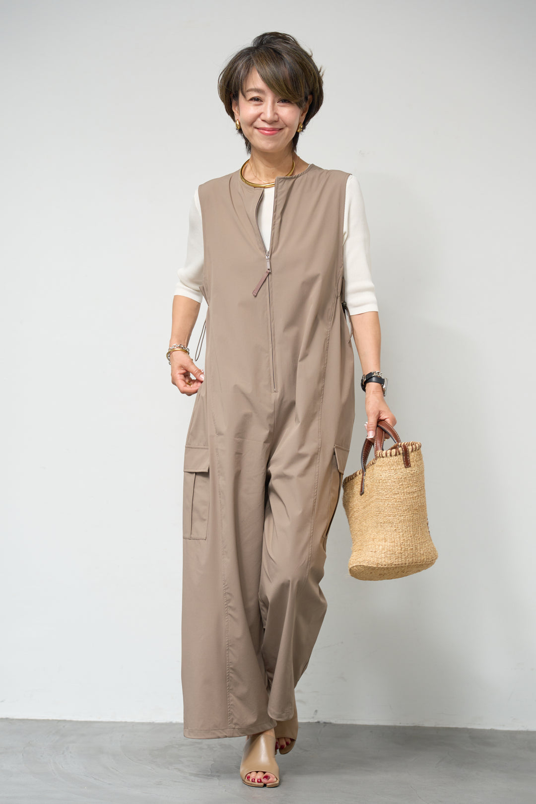 【接触冷感】サイドギャザーオールインワン