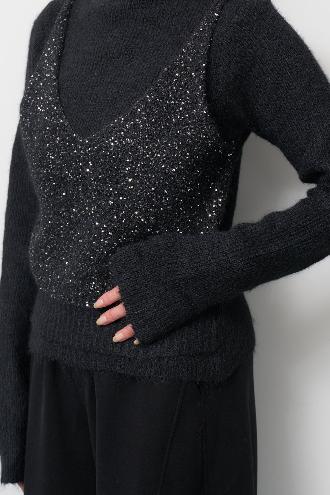 スパンコールビスチェドッキングニット