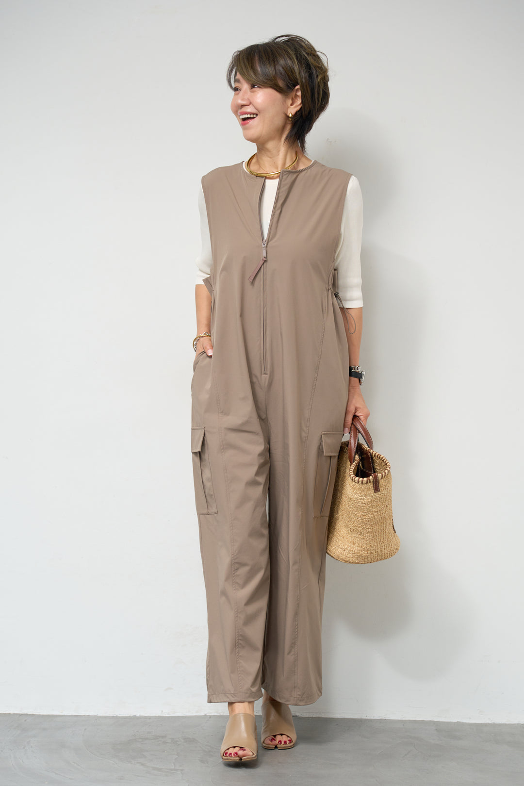 【接触冷感】サイドギャザーオールインワン