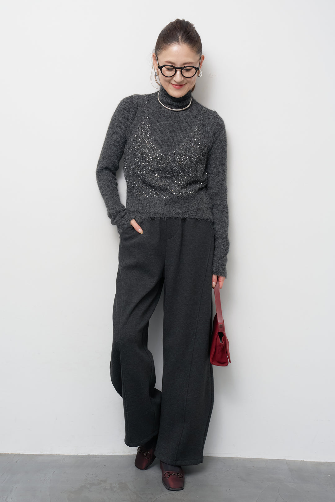 スパンコールビスチェドッキングニット