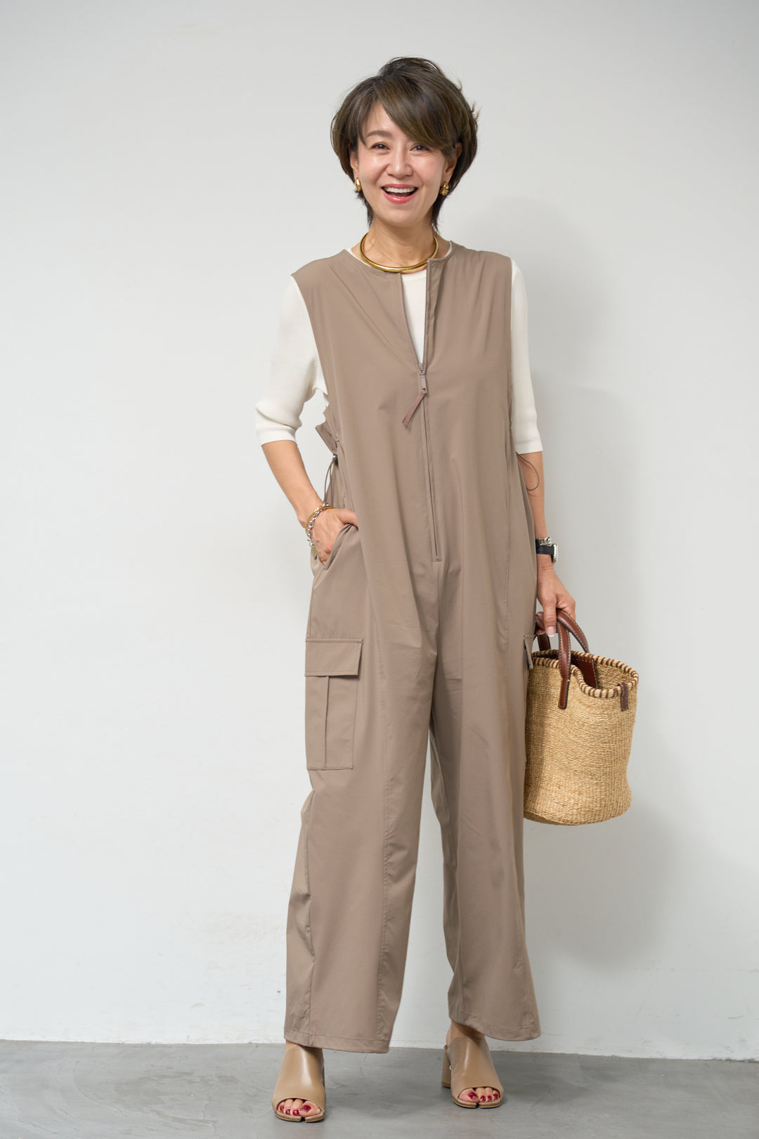 【接触冷感】サイドギャザーオールインワン