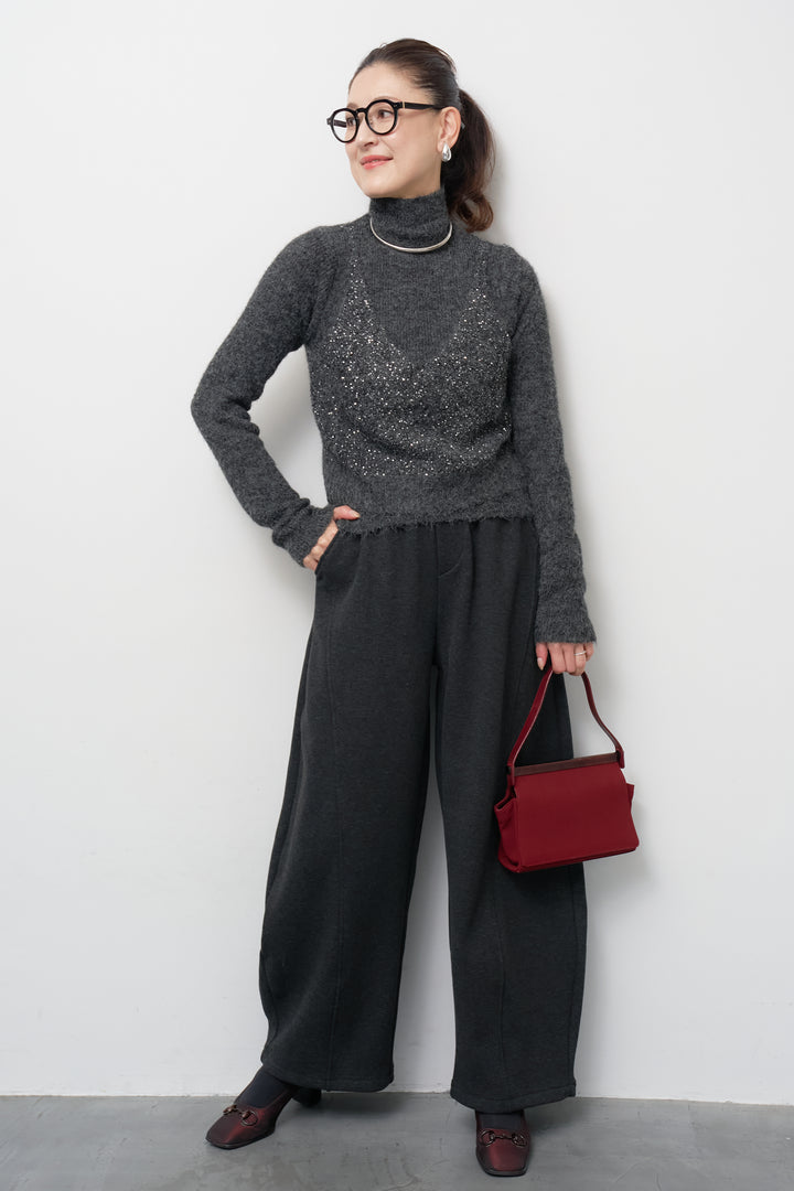 [SET]スパンコールビスチェドッキングニット+裏起毛コクーンパンツ(2set)