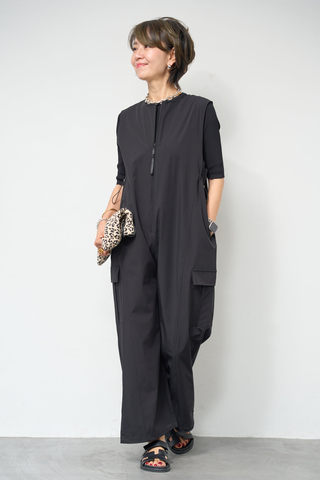 【接触冷感】サイドギャザーオールインワン