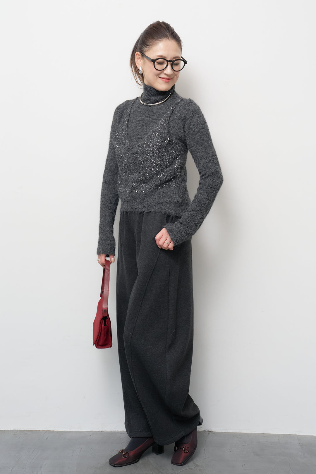 [SET]スパンコールビスチェドッキングニット+裏起毛コクーンパンツ(2set)