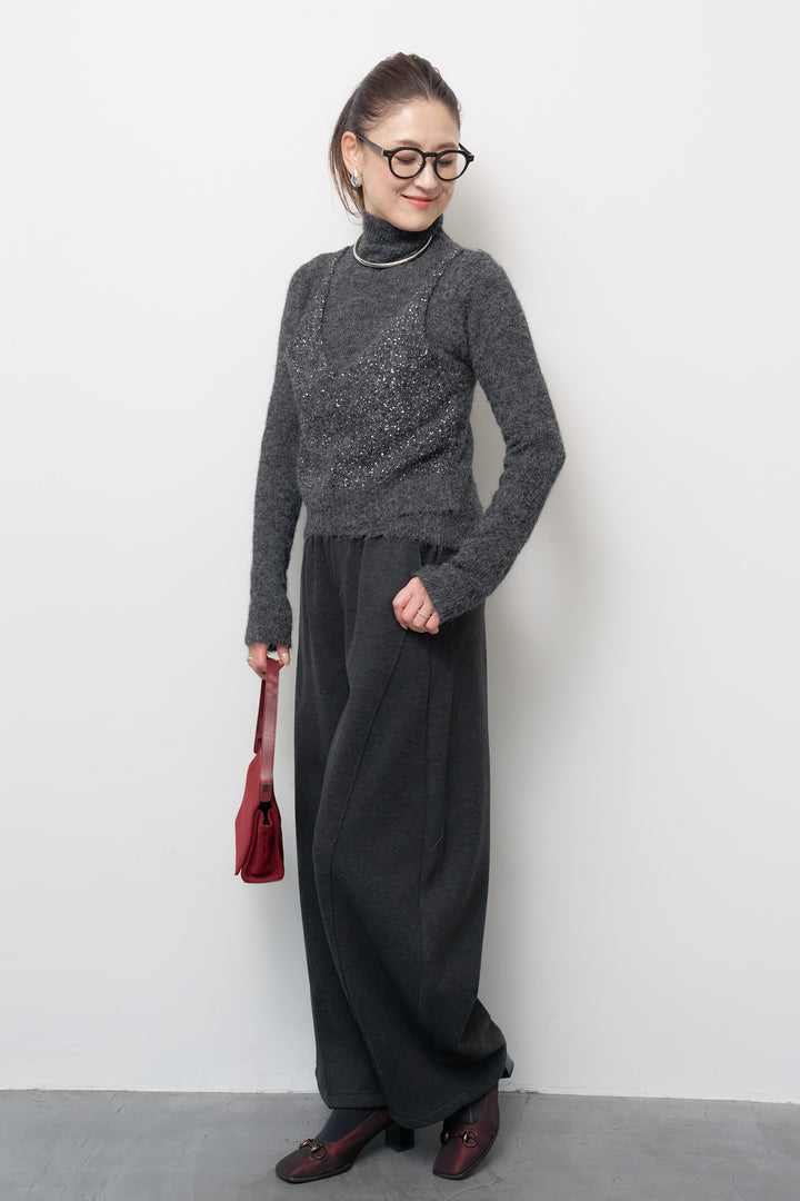 [SET]スパンコールビスチェドッキングニット+裏起毛コクーンパンツ(2set)