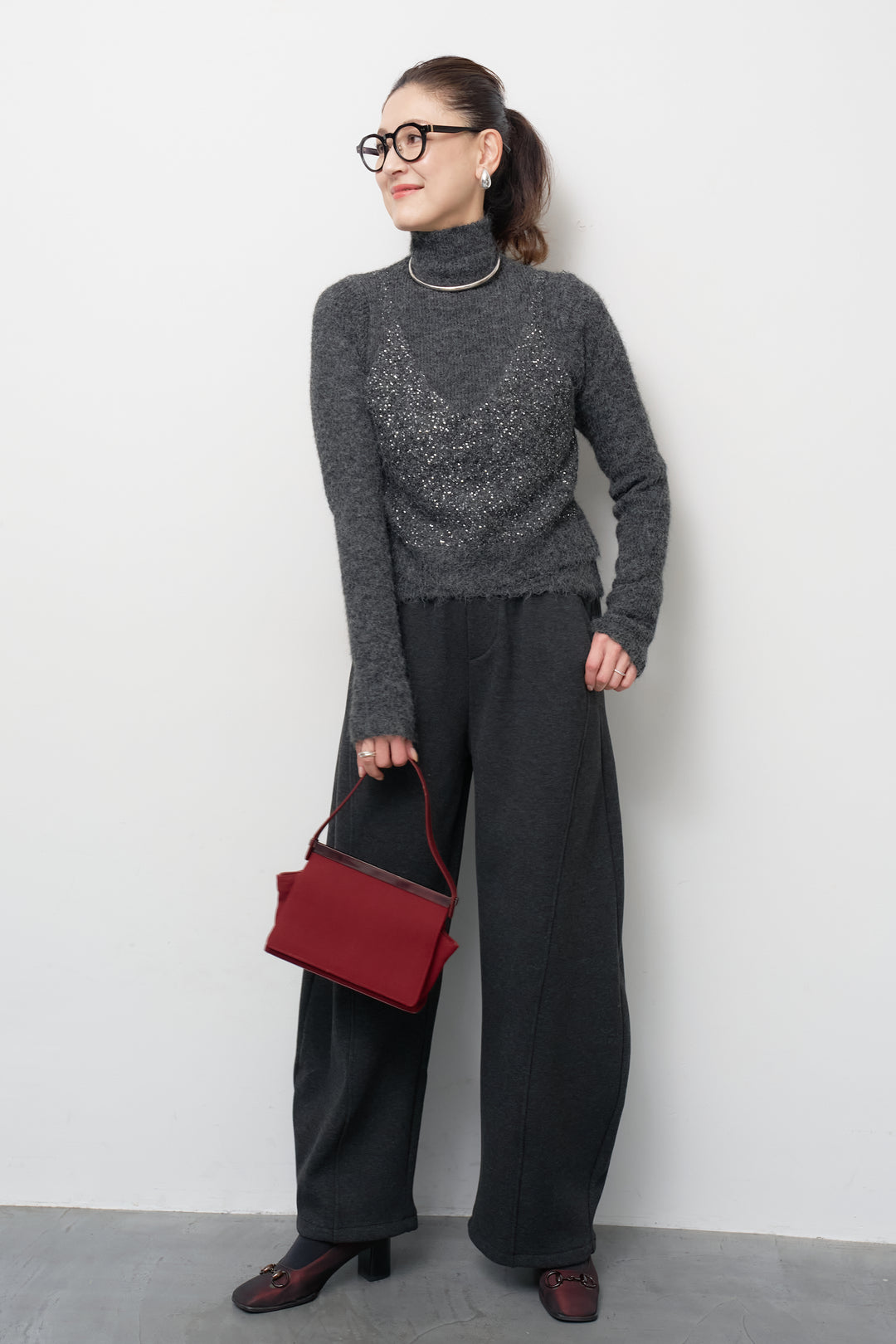 [SET]スパンコールビスチェドッキングニット+裏起毛コクーンパンツ(2set)