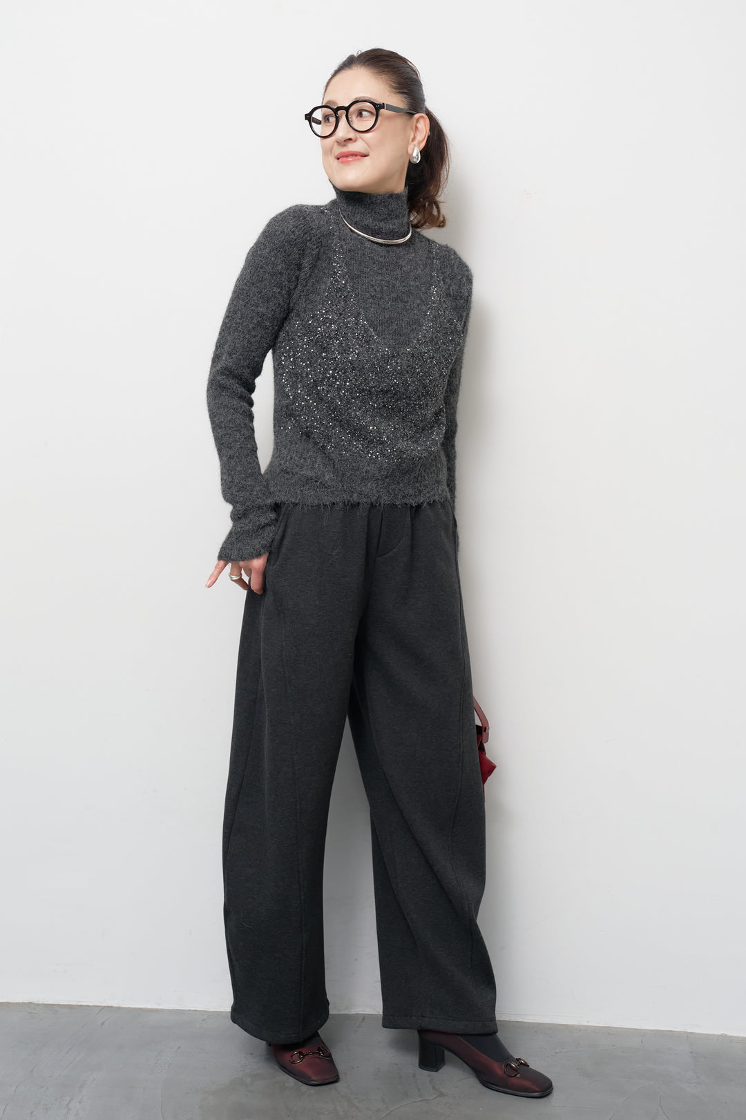 スパンコールビスチェドッキングニット