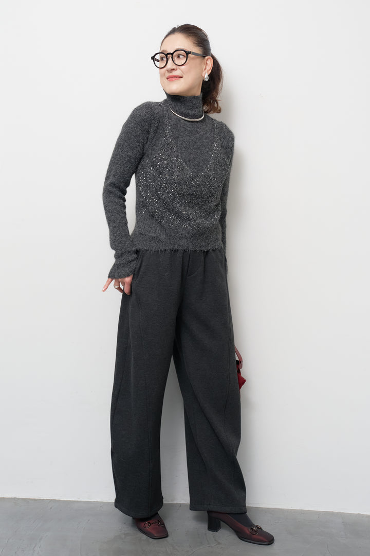 [SET]スパンコールビスチェドッキングニット+裏起毛コクーンパンツ(2set)