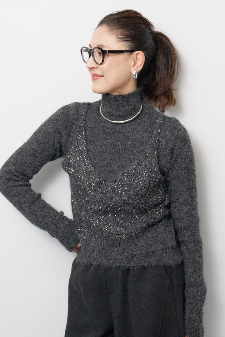 スパンコールビスチェドッキングニット