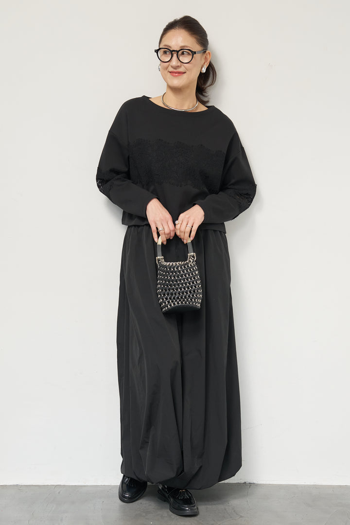 [SET]レーステープ切替トップス+ポリエステルブロード バルーンスカート(2set)