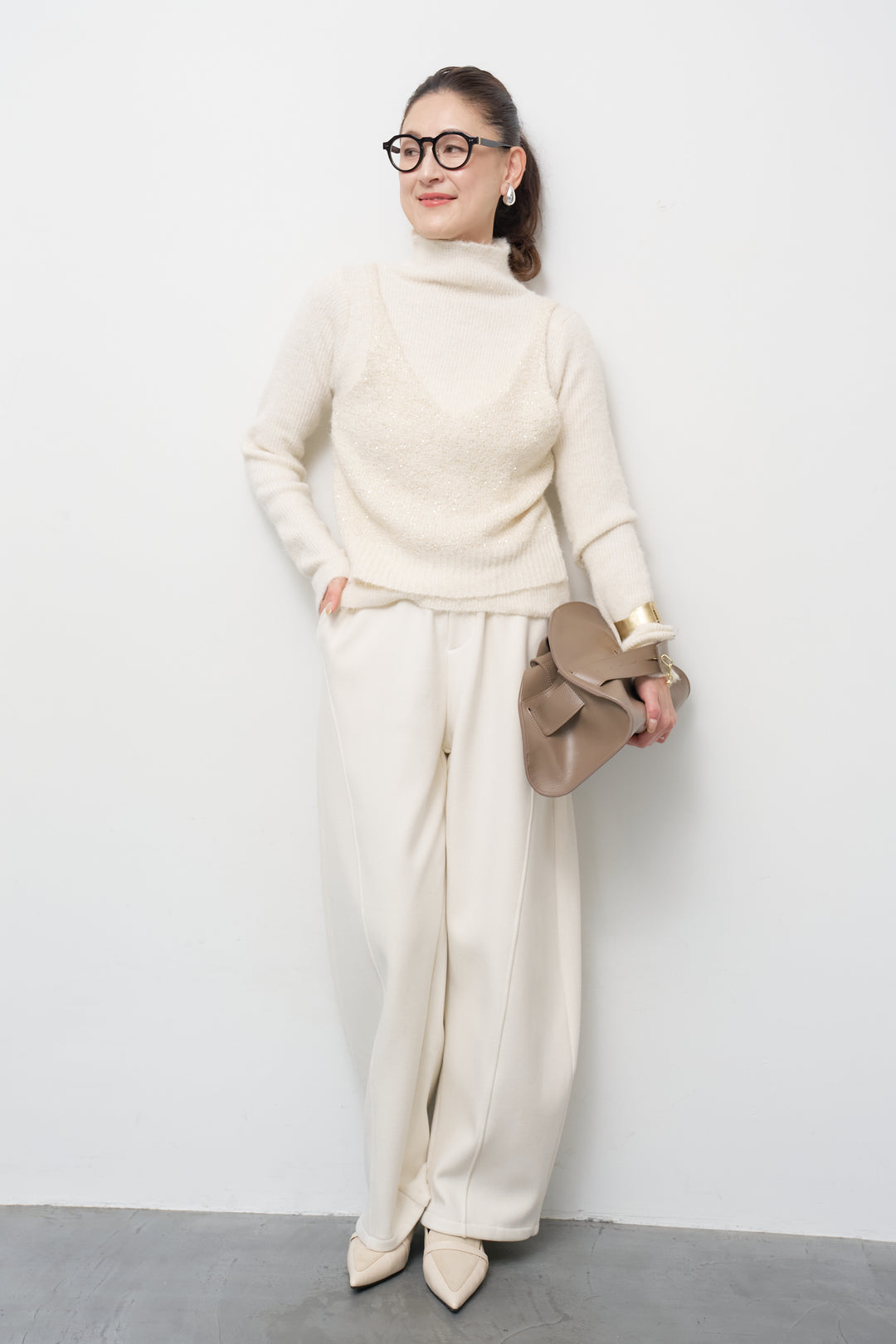 [SET]スパンコールビスチェドッキングニット+裏起毛コクーンパンツ(2set)