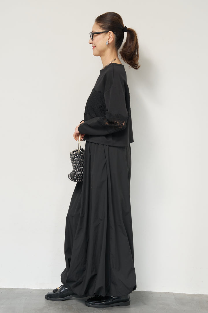 [SET]レーステープ切替トップス+ポリエステルブロード バルーンスカート(2set)