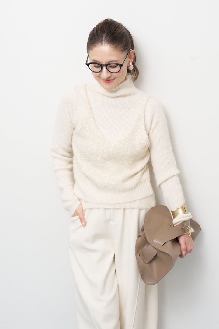 スパンコールビスチェドッキングニット