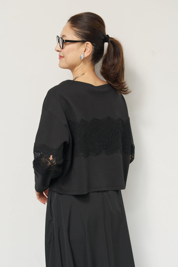 [SET]レーステープ切替トップス+ポリエステルブロード バルーンスカート(2set)