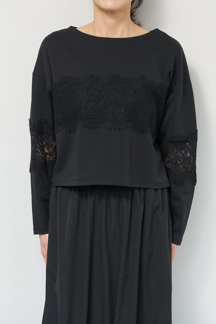 [SET]レーステープ切替トップス+ポリエステルブロード バルーンスカート(2set)