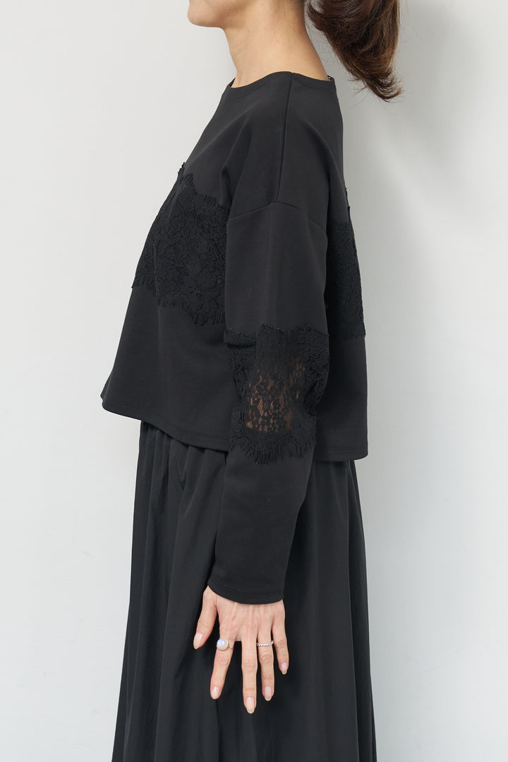 [SET]レーステープ切替トップス+ポリエステルブロード バルーンスカート(2set)