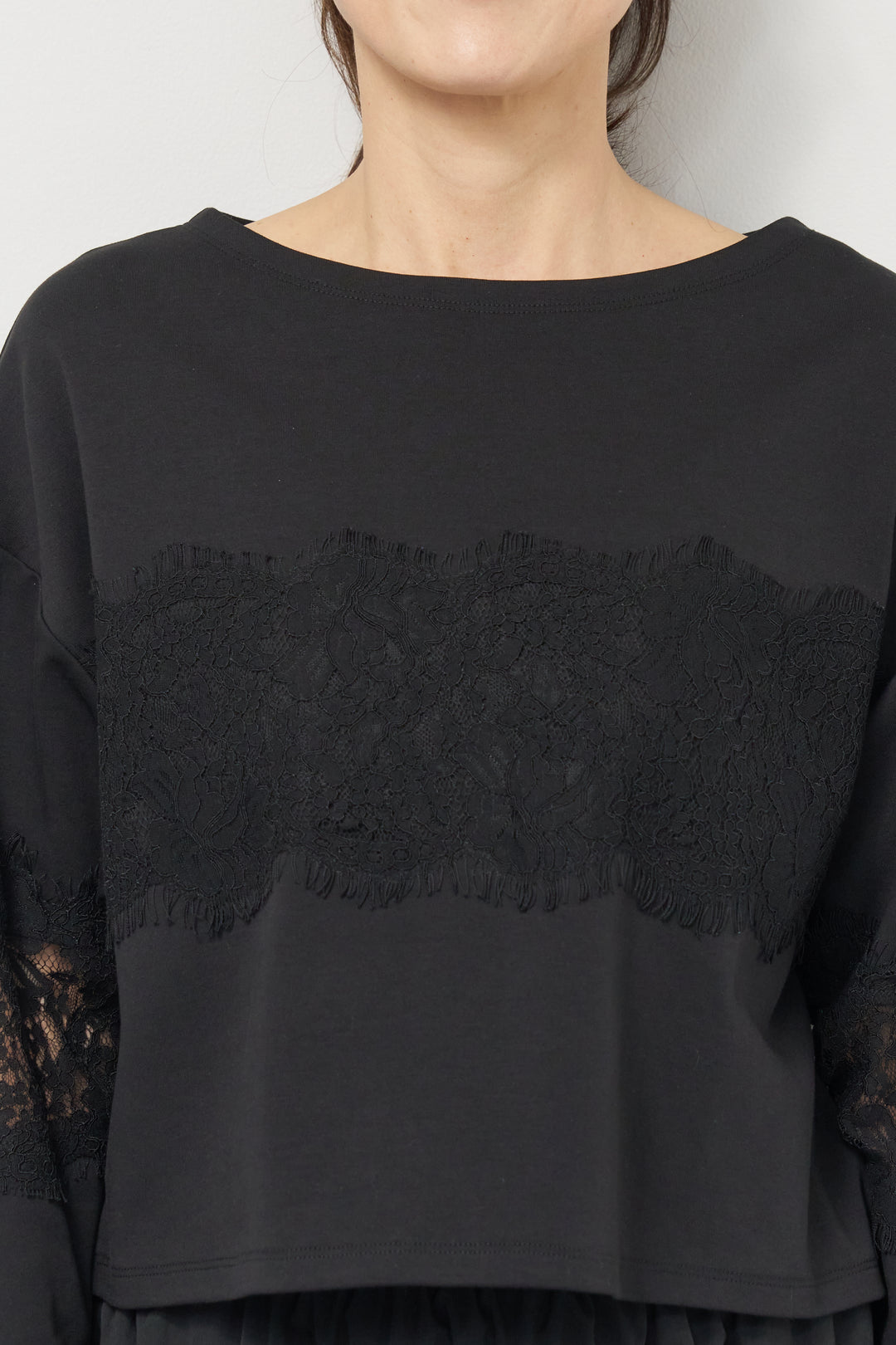 [SET]レーステープ切替トップス+ポリエステルブロード バルーンスカート(2set)