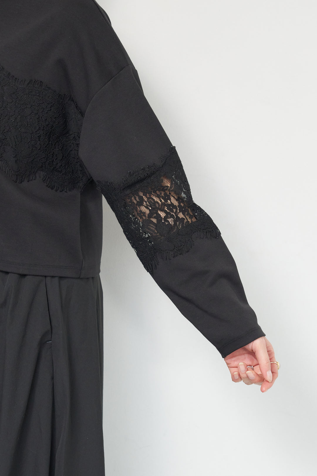 [SET]レーステープ切替トップス+ポリエステルブロード バルーンスカート(2set)