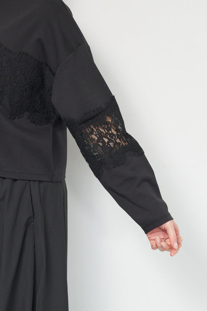 [SET]レーステープ切替トップス+ポリエステルブロード バルーンスカート(2set)