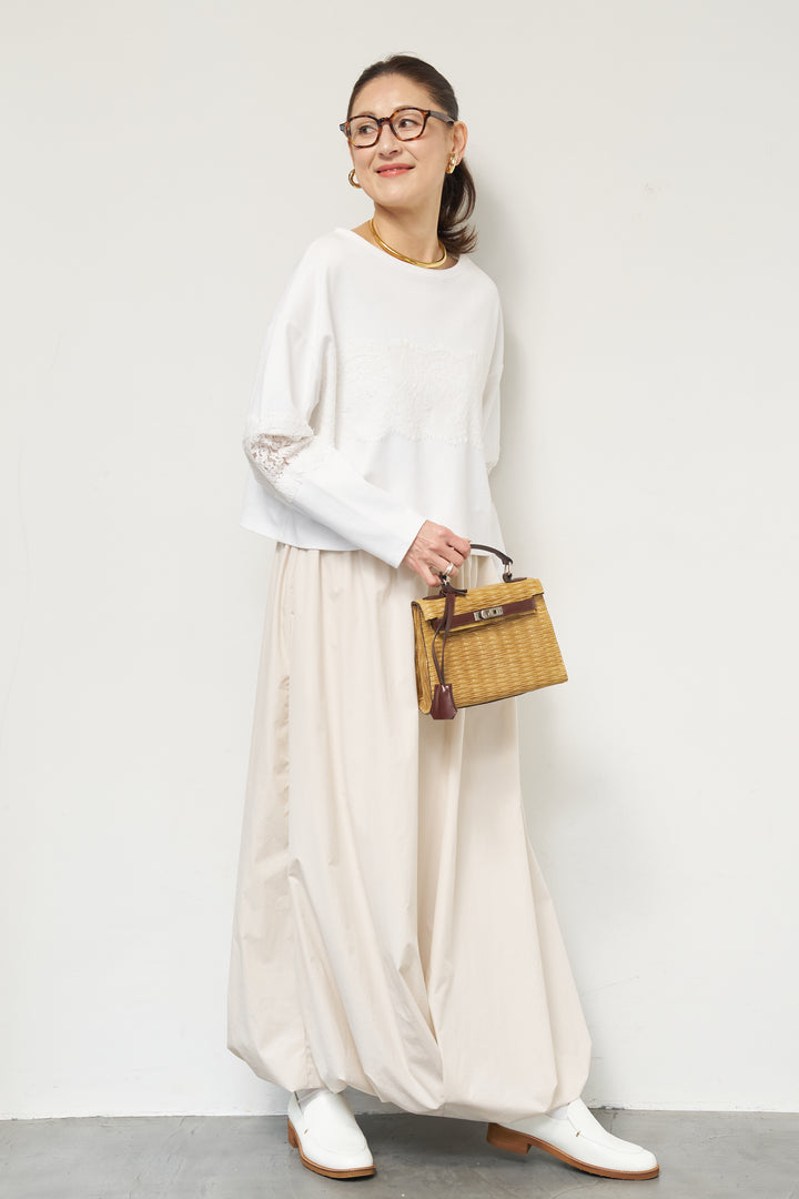 [SET]レーステープ切替トップス+ポリエステルブロード バルーンスカート(2set)