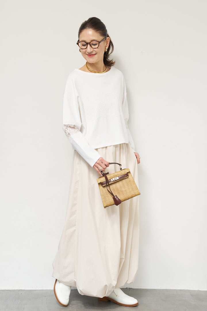 [SET]レーステープ切替トップス+ポリエステルブロード バルーンスカート(2set)