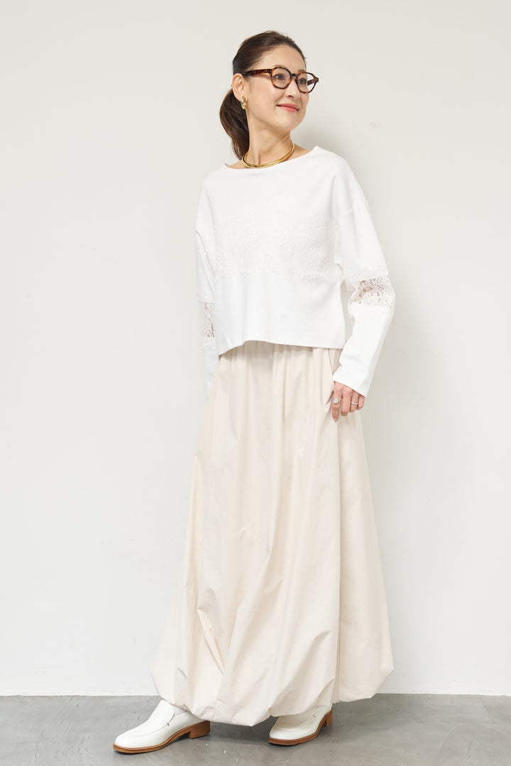 [SET]レーステープ切替トップス+ポリエステルブロード バルーンスカート(2set)