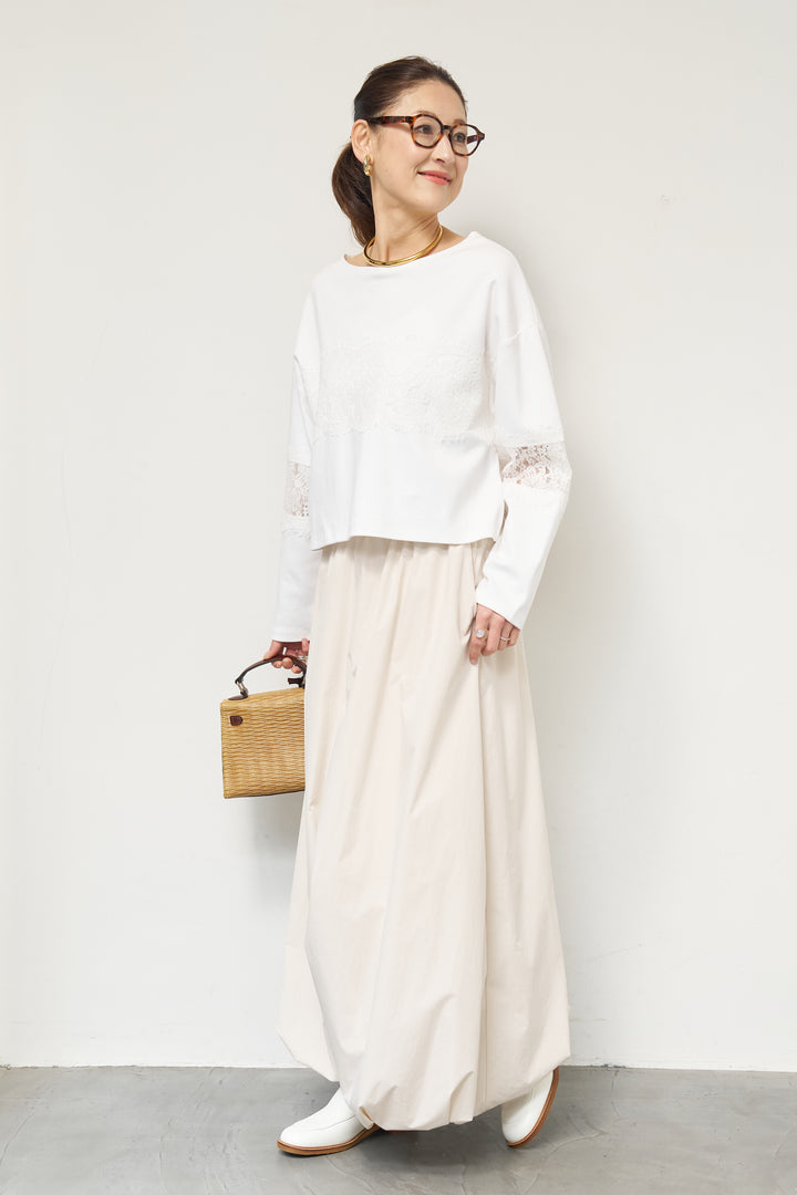 [SET]レーステープ切替トップス+ポリエステルブロード バルーンスカート(2set)