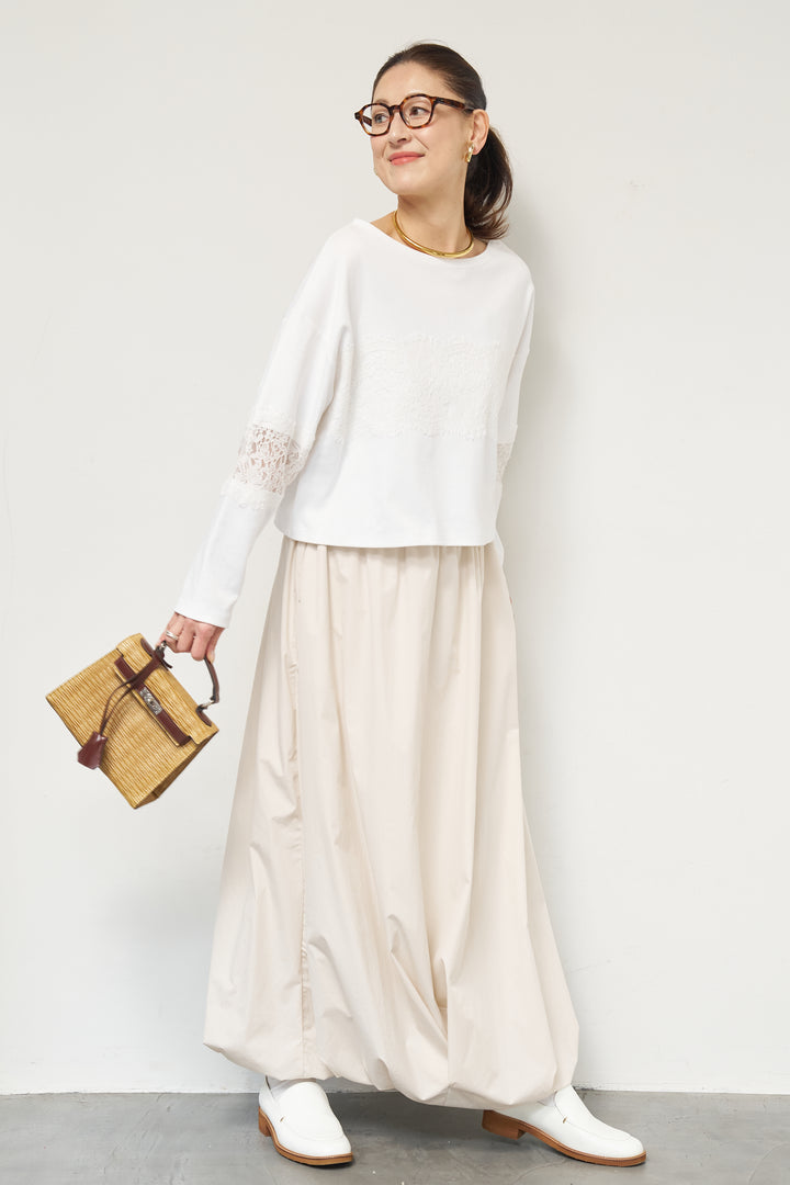 [SET]レーステープ切替トップス+ポリエステルブロード バルーンスカート(2set)